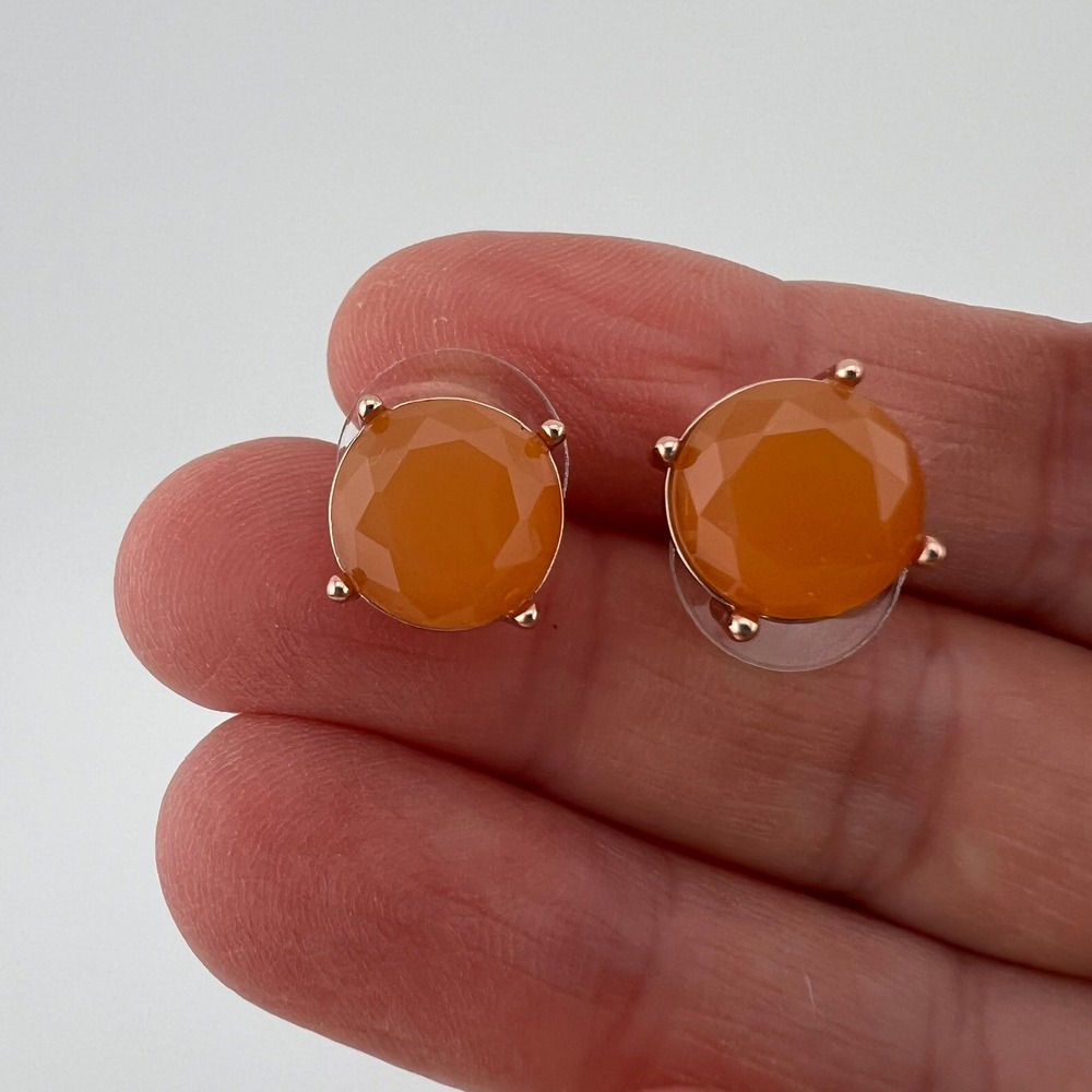 Vintage Rose Gold Tone Orang Peach Faceted Stone Stud Earrings Round Statement